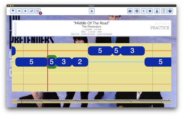 Bass tablature in FATpick's tab player - strings flipped